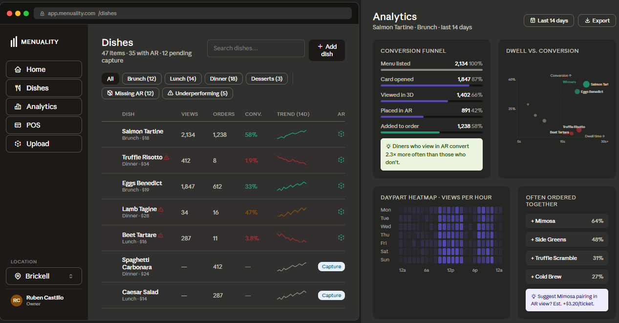 Menuality — AR menu analytics platform